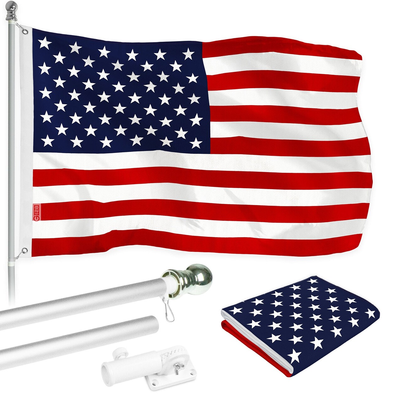 G128 - 6 Feet Tangle Free Spinning Flagpole (Silver) American USA Brass Grommets Printed 3x5 ft (Flag Included) Aluminum Flag Pole